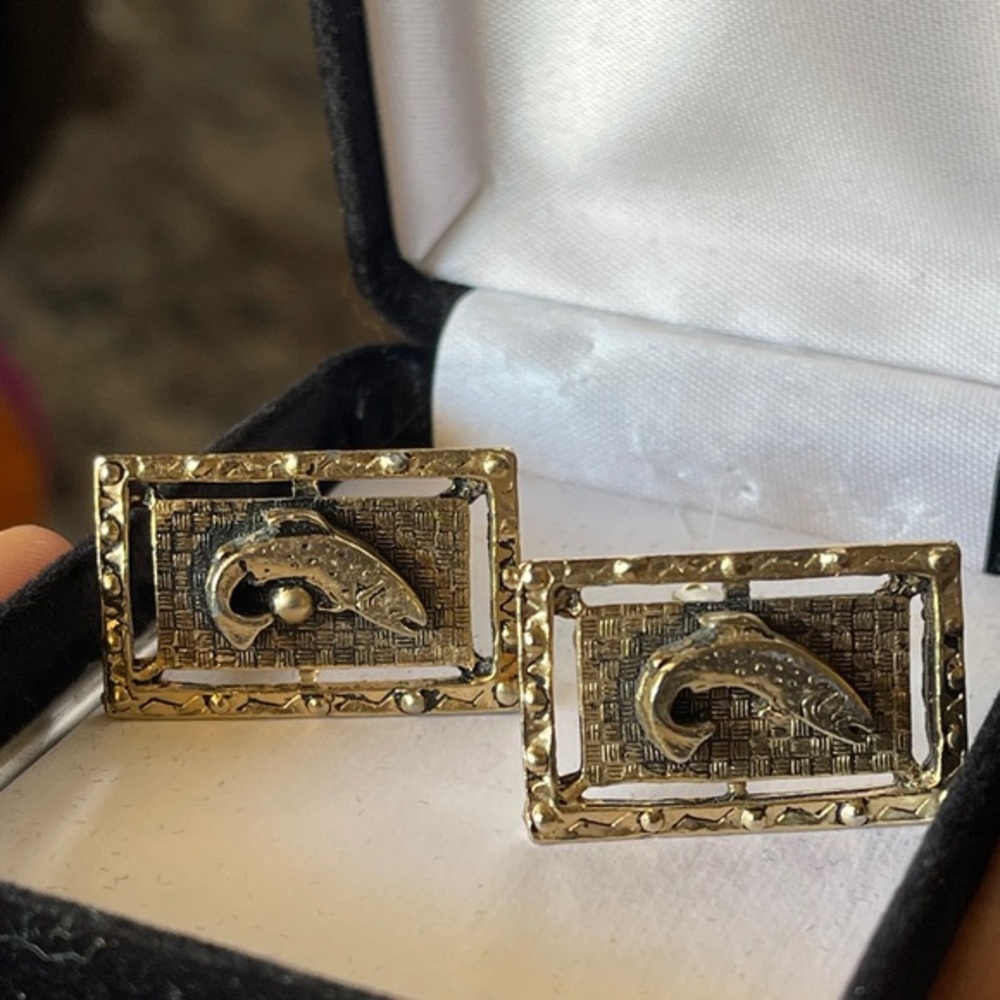 Vintage Gold-Tone Rectangle Paisley Motif Cufflinks